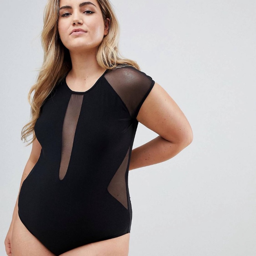 Black mesh cut out one piece with open back